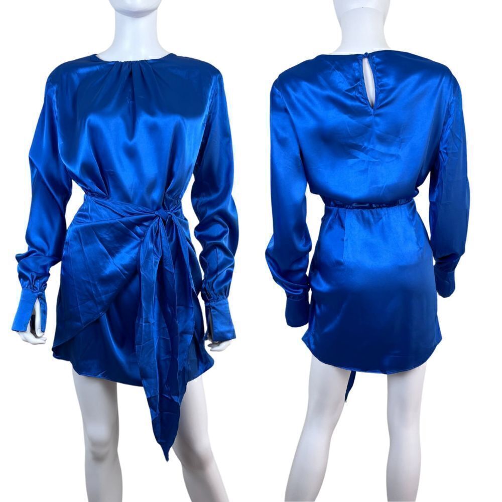 Hello Molly Swift And Clean Women Size 6 Blue Satin Mini NEW Dress Long Sleeve
